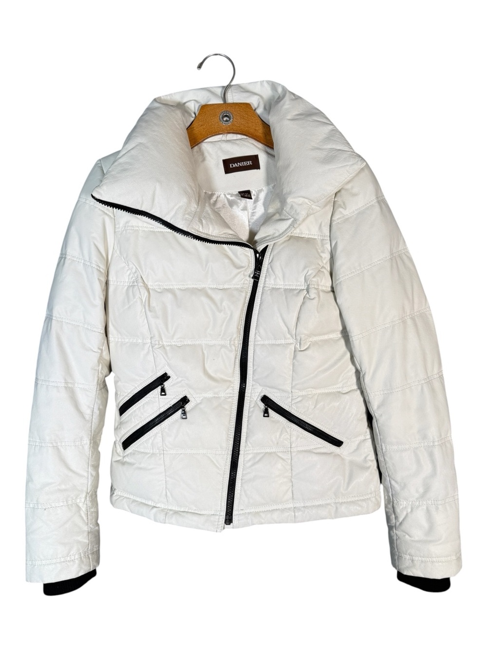 Danier White Leather Puffer Moto Jacket Down Filled XS